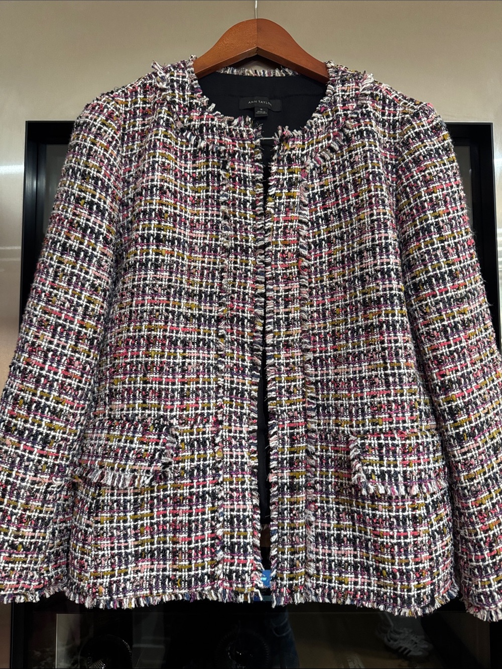 Ann Taylor Multicolor Tweed Fringe Jacket Size 10 - Picture 4 of 6